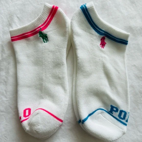 NWOT 5 Pairs of Polo by Ralph Lauren White Ankle Socks with Colorful Accents - Picture 4 of 8